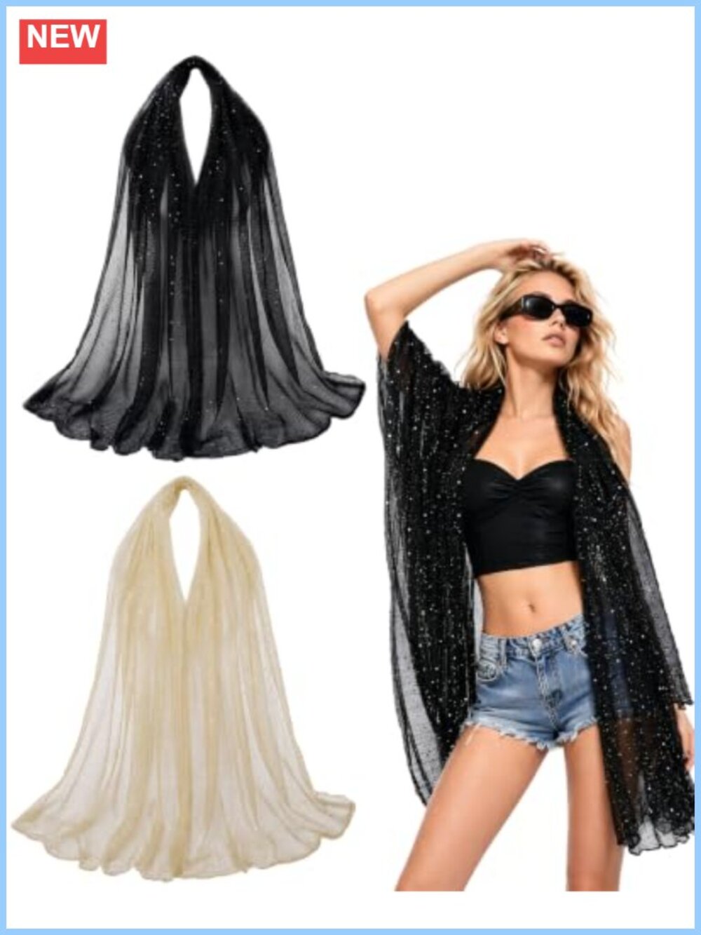 2 Pack Sequin Mesh Shawls and Wraps for Evening Dresses